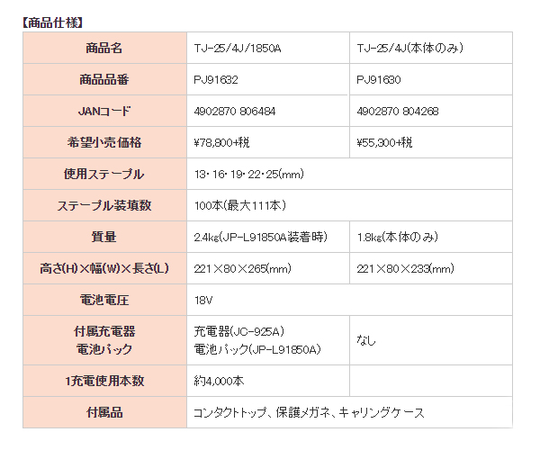 MAX 充電式タッカ TJ-25/10J