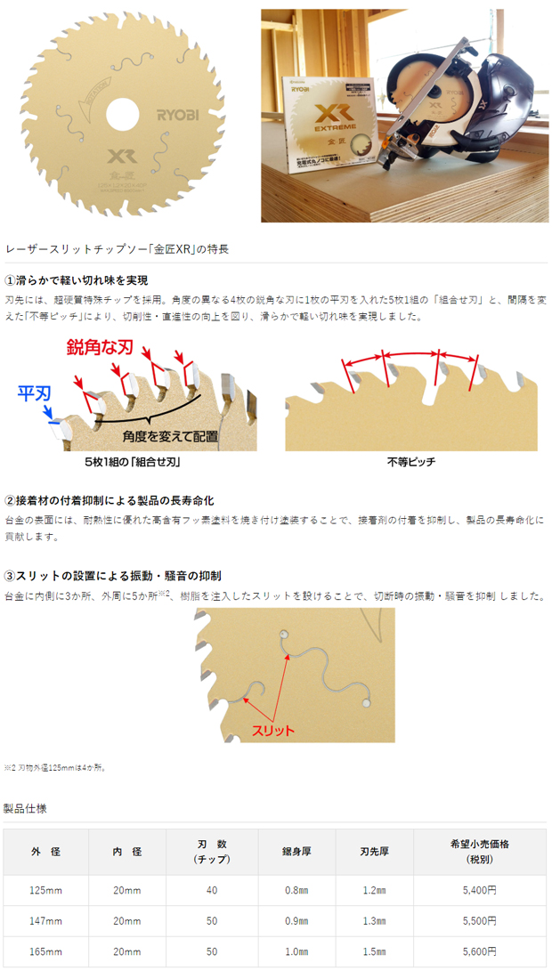 京セラ レーザースリットチップソー「金匠XR」