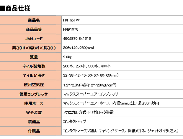 MAX 高圧コイルネイラHN-65FW1　