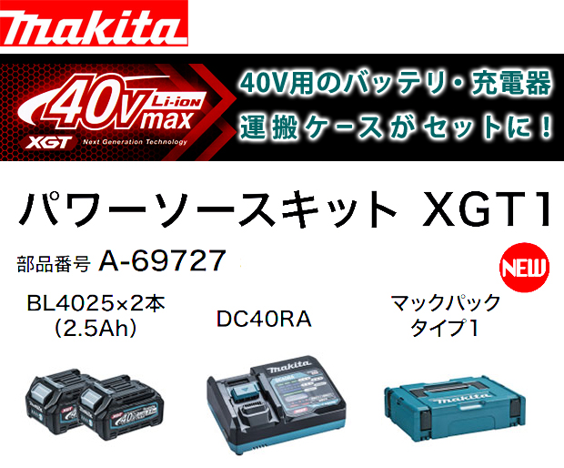 ☆未使用品☆makita マキタ パワーソースキット XGT1 A-69727 40Vmax 2.5Ahバッテリー2個(BL4025) 充電器(DC40RA) ケース付 60025