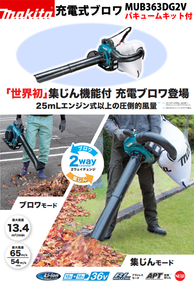 バーゲンで KIKIHOUSEマキタ Makita 充電式ブロワ バキュームキット付 MUB363DG2V