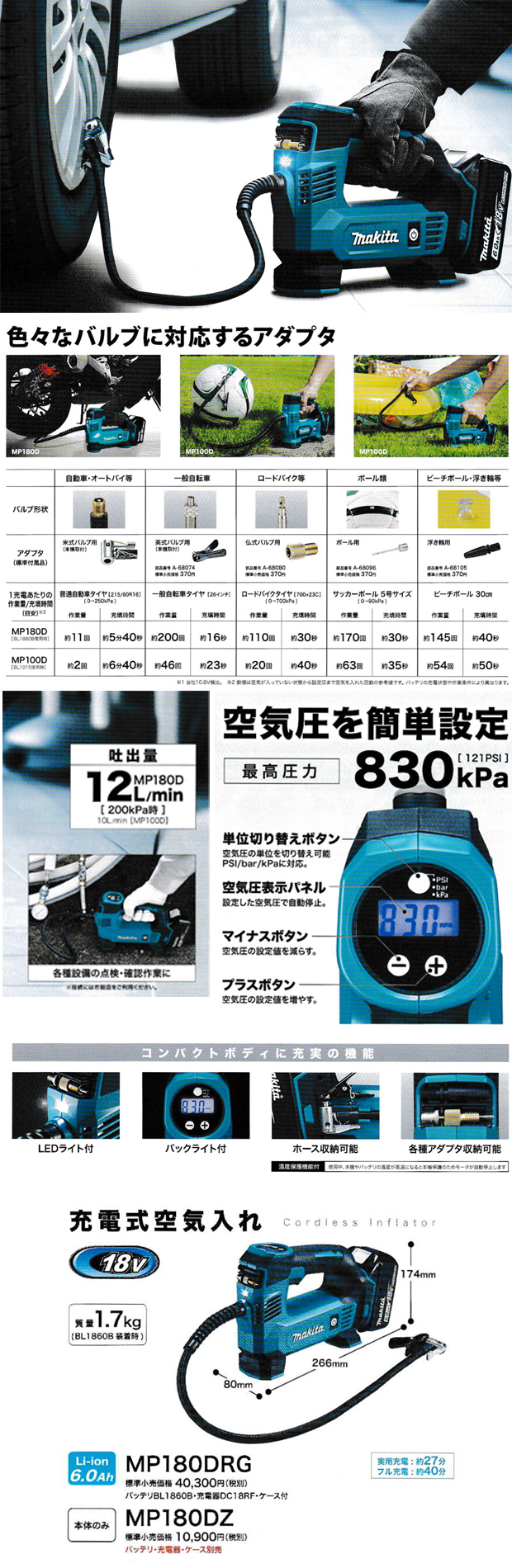 マキタ 18V充電式空気入れ MP180D