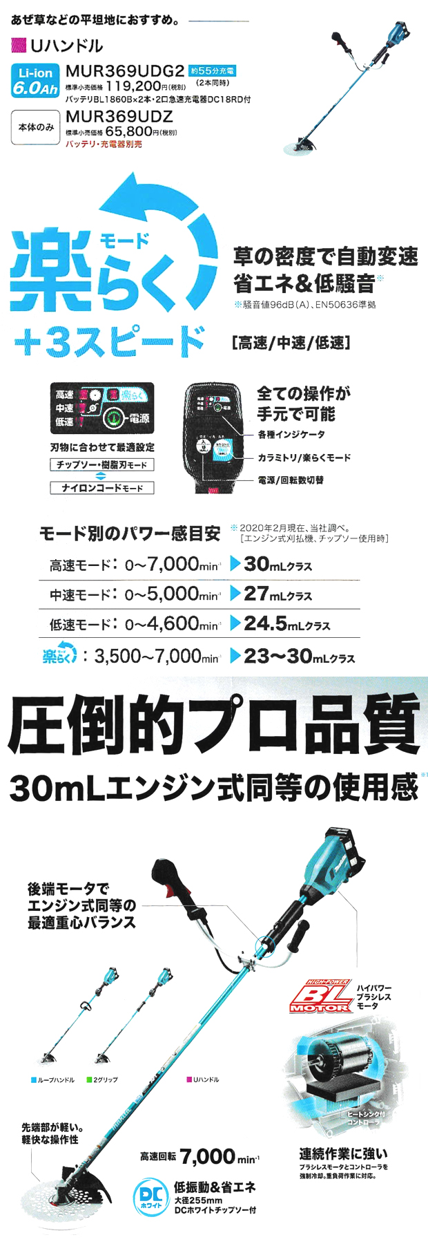 国内発送 マキタ 充電式草刈機 MUR369UDG2 Uハンドル 6.0Ah