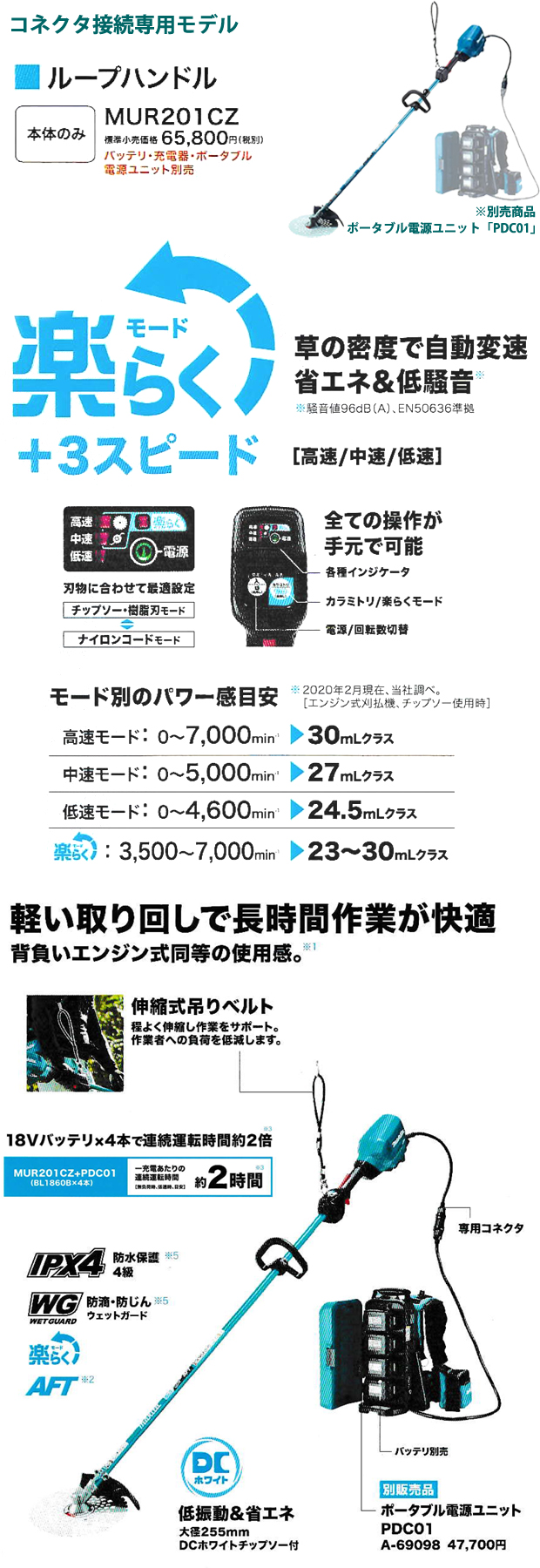 マキタ コネクタ接続専用モデル 充電式草刈機 MUR201CZ(ループハンドル)