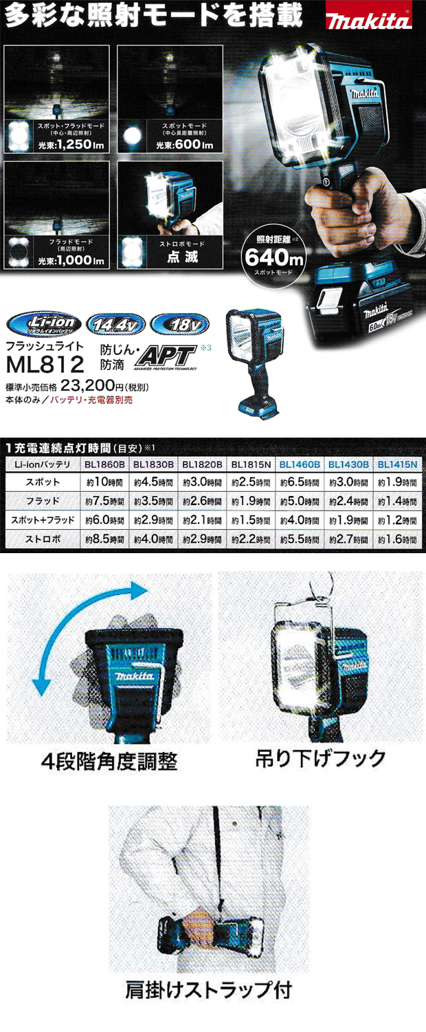 マキタ充電式フラッシュライト ML812