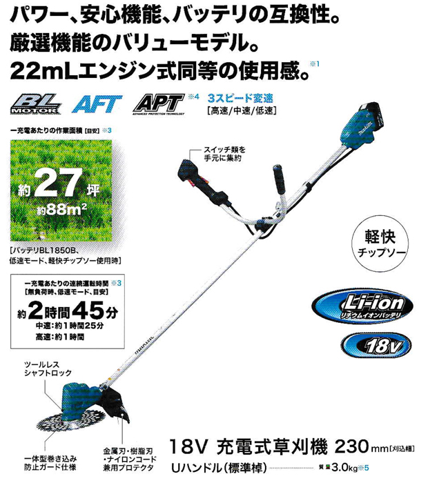 マキタ 18V充電式草刈機 MUR190SDST/DZ(Uハンドル) 電動工具・エアー