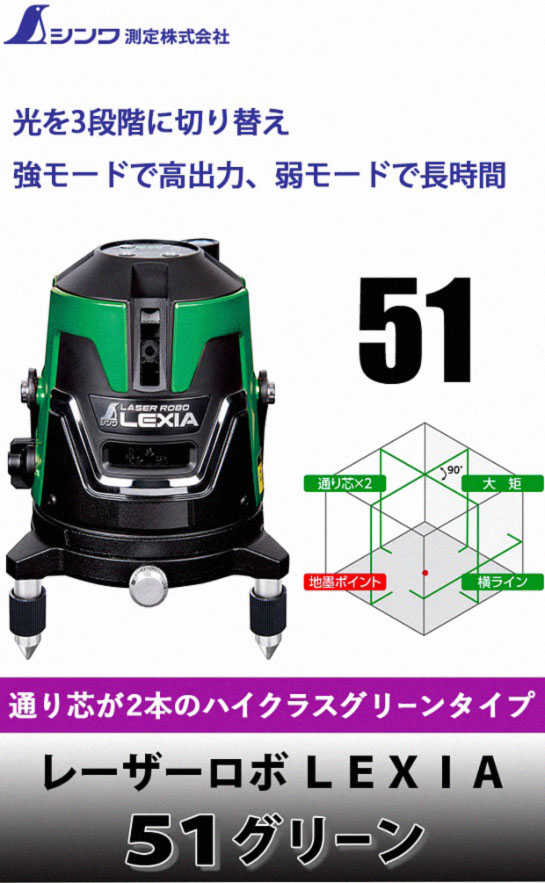 最大51%OFFクーポン シンワ測定 レーザーロボ LEXIA 51 グリーン 70845