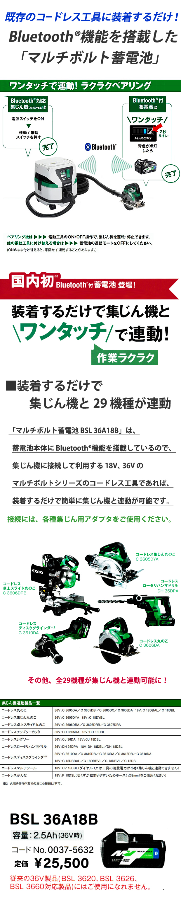 HiKOKI Bluetooth搭載マルチボルト蓄電池 BSL36A18B