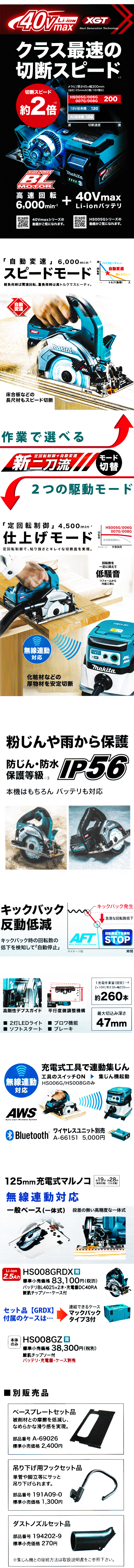 マキタ 125mm充電式丸ノコ HS008G【一般ベース/無線連動対応】