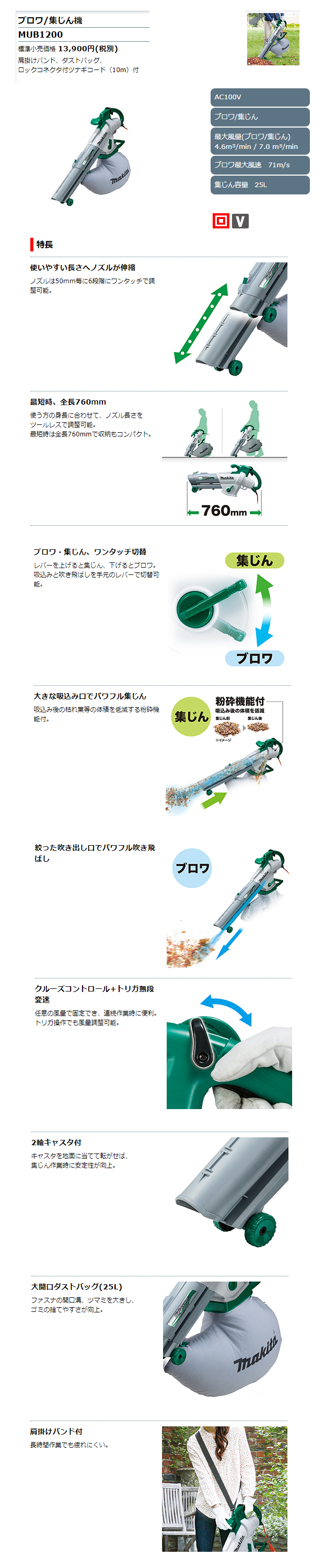 マキタ(Makita) AC100V ブロワ集じん機 MUB1200+apple-en.jp