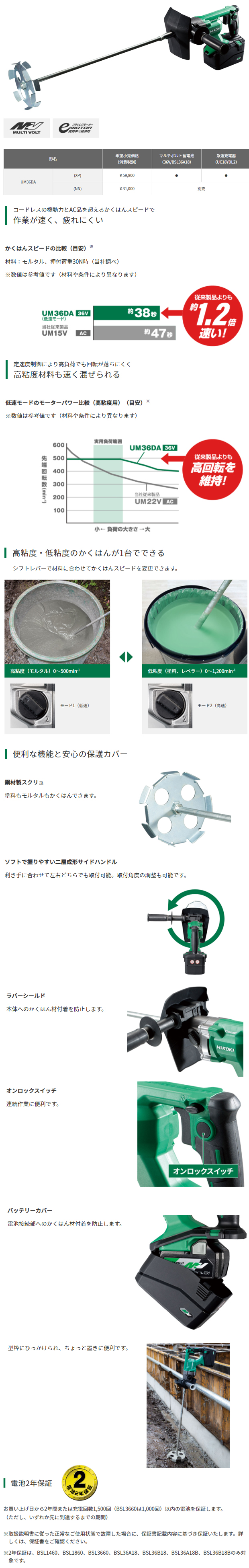 HiKOKI 36Vコードレスかくはん機 UM36DA