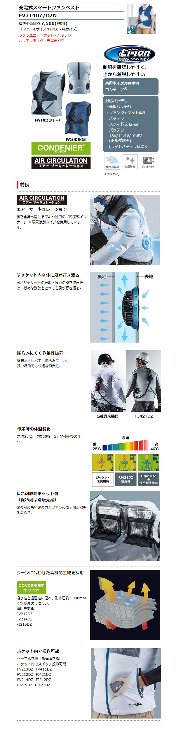 マキタ　充電式ファンベスト　FV214DZ/DZN