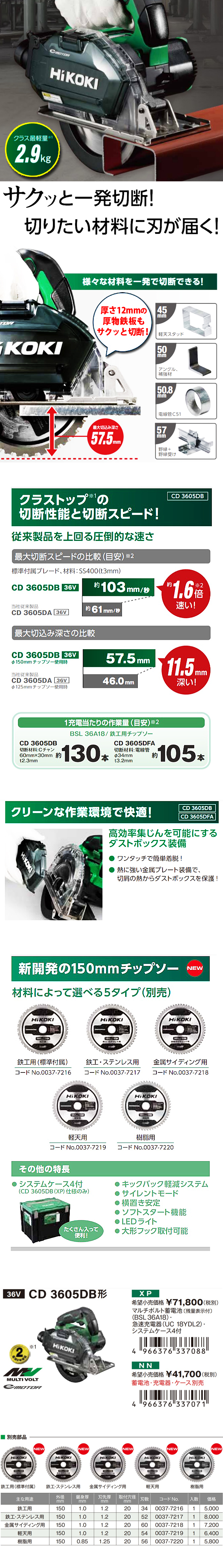 HiKOKI マルチボルトコードレスチップソーカッタ CD3605DB