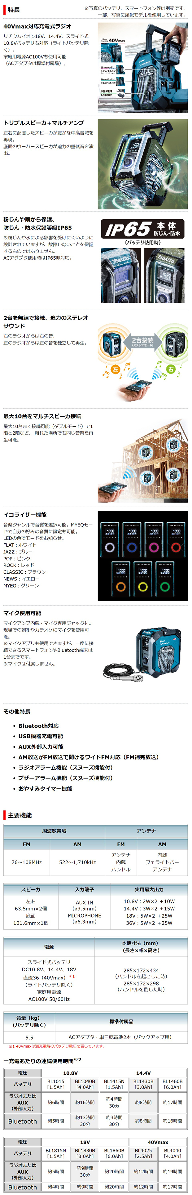 マキタ 40Vmax充電式ラジオMR005G【トリプルスピーカー+マルチアンプ 