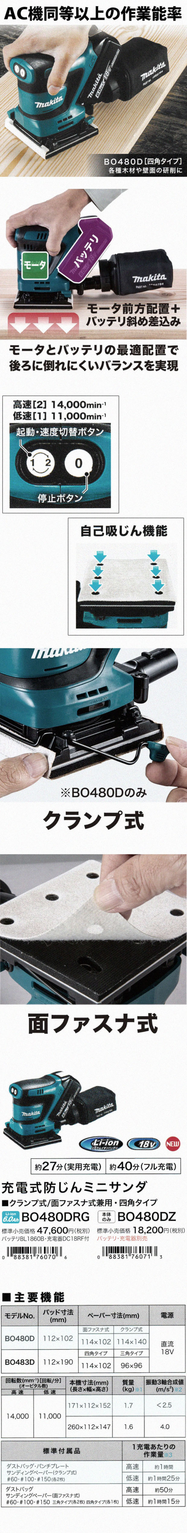 マキタ18V充電式防じんミニサンダ BO480D