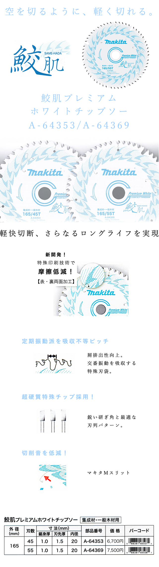 マキタ 鮫肌プレミアムホワイトチップソー【複数枚特価】 A-64353/A-64369
